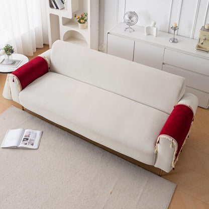 Serenity Tassel Chenille Sofa Cover with Tassel – Crimson Ruby