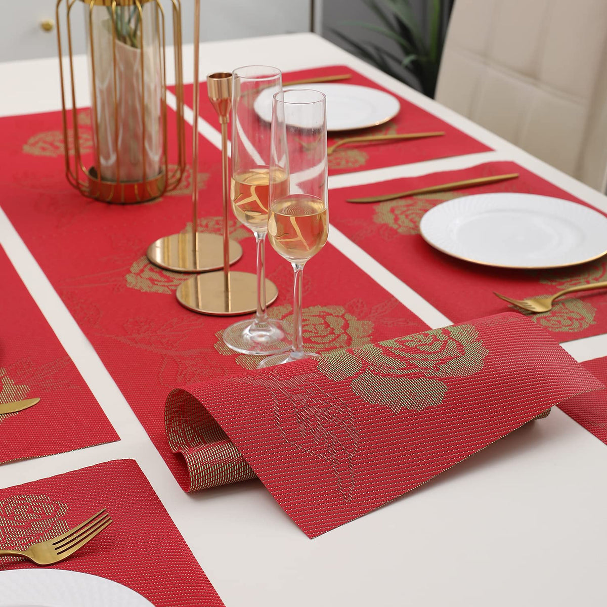 PVC Dining Table Mats, Crimson Red