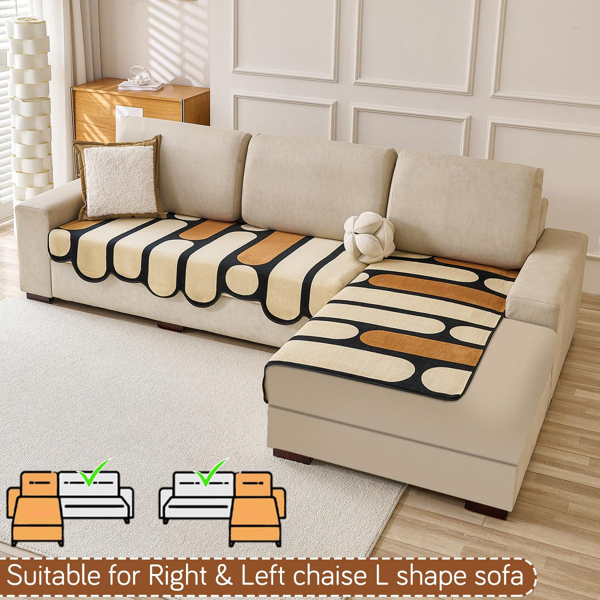 Moderna Curves L Shape Sofa Cover Seat Mat - Oyster Beige
