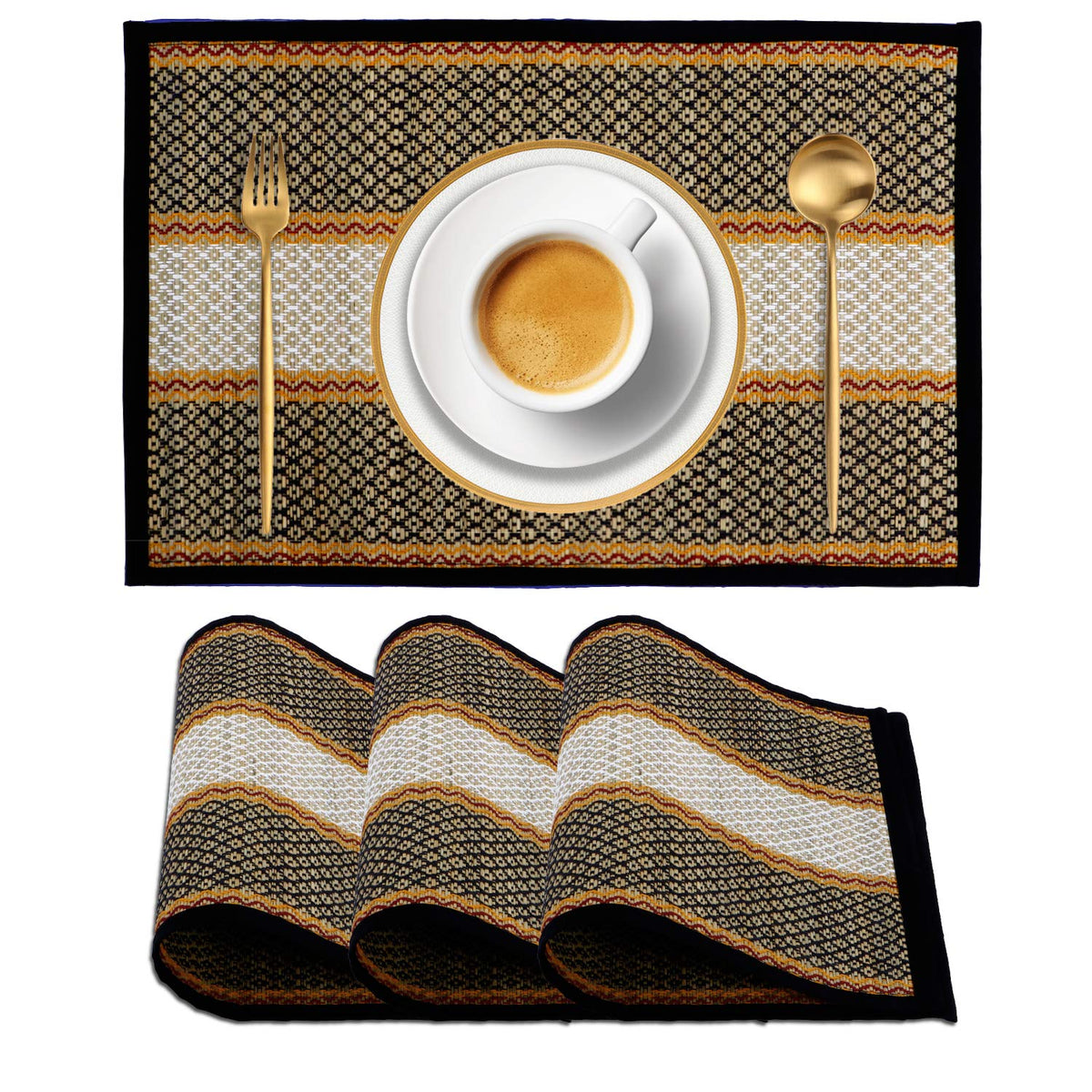 Handmade Madurkathi River Grass Dining Table Mats, Black