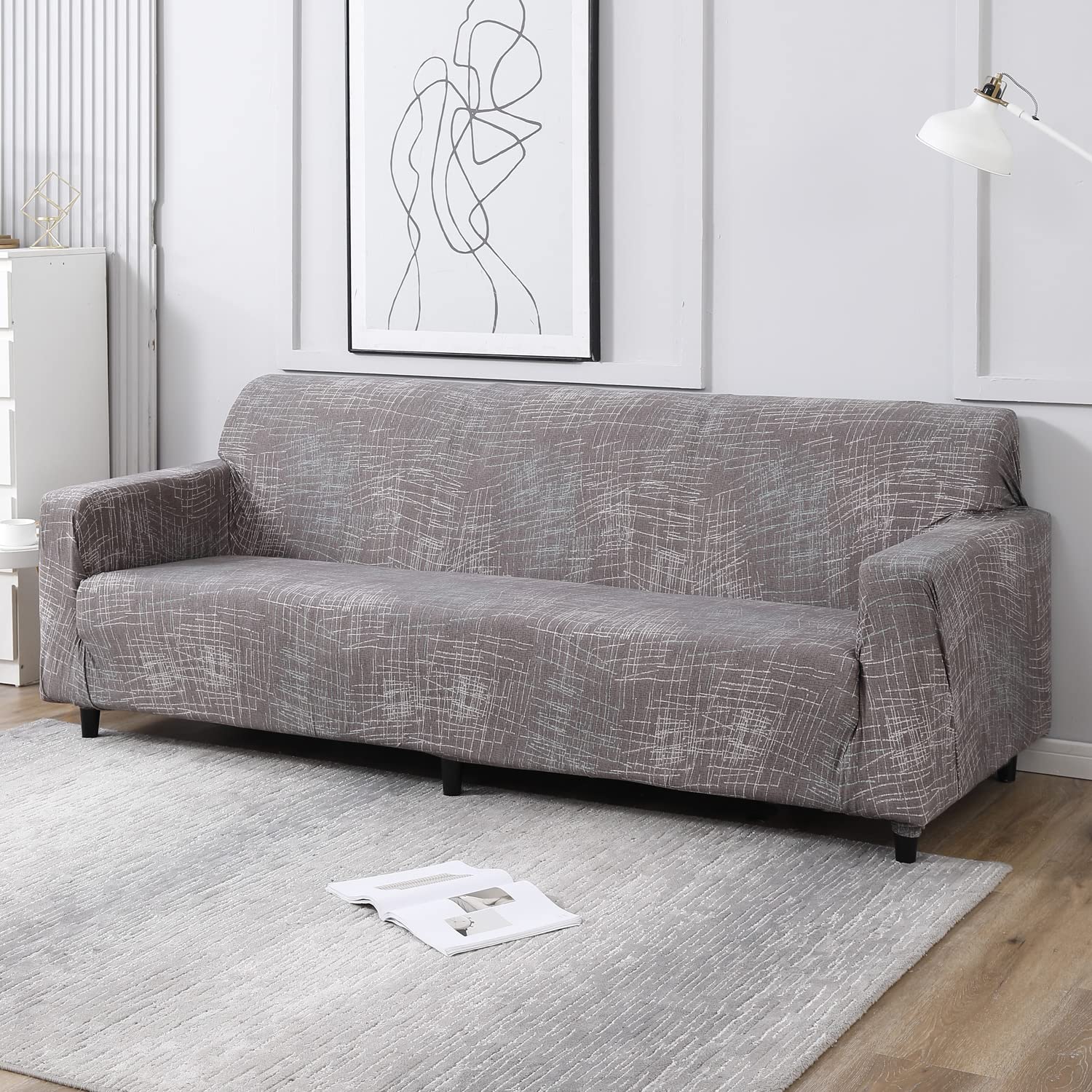 Abstract Lines Brown stretchable 3 seater sofa cover​s
