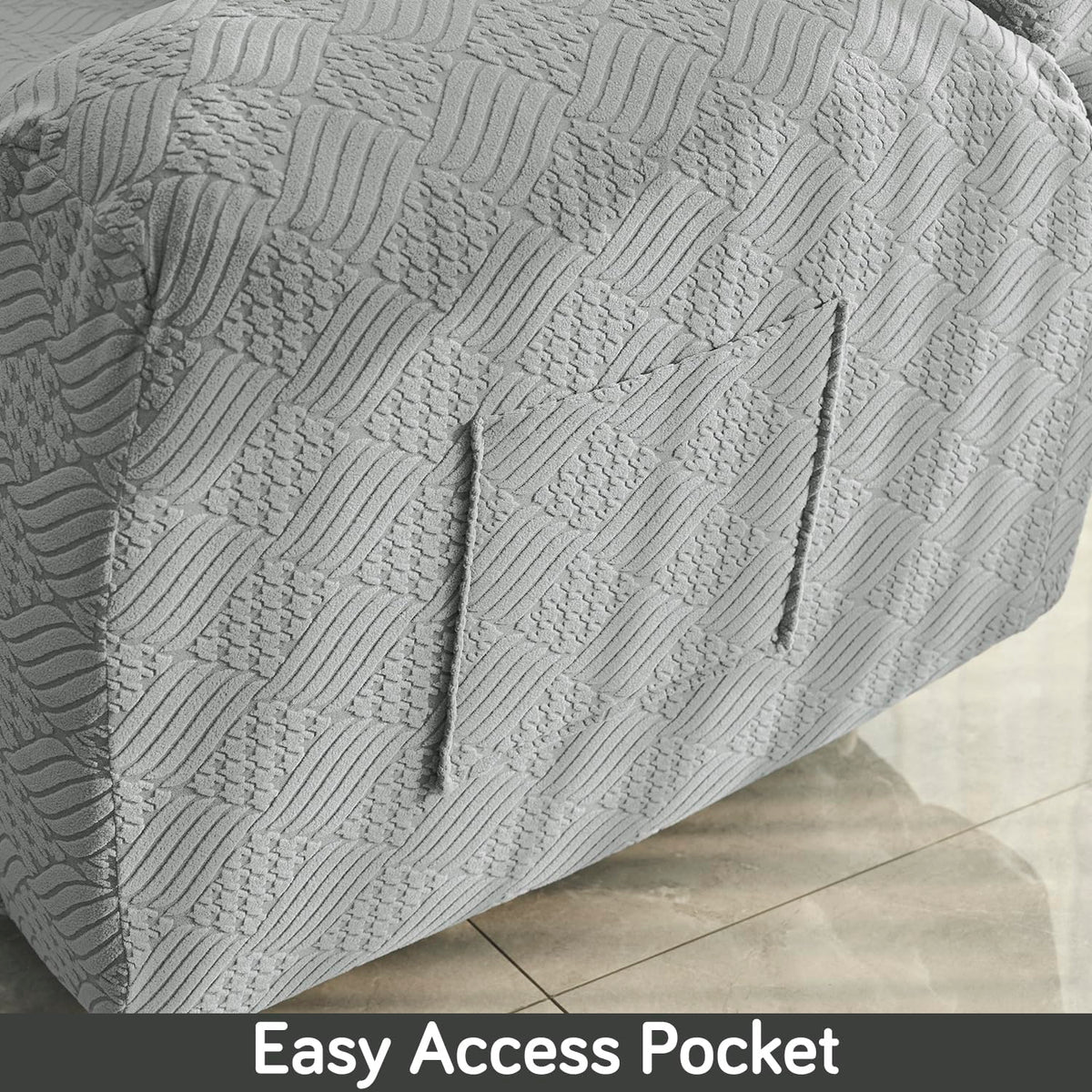 Buy HOKIPO Light Grey colour jacquard recliner sofa cover with pocket