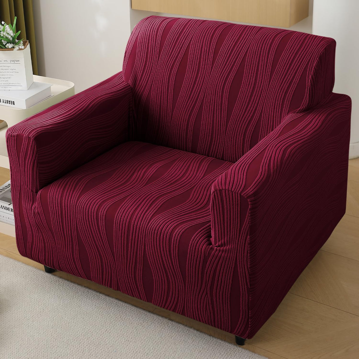 Buy burgundy colour nestiva series knitting jacquard single seater sofa cover​