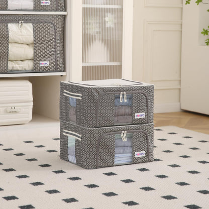 Wardrobe Organizer Storage Box | Foldable Cloth Storage Boxes with Metal Frame & Window | 600D Oxford Fabric, Charcoal Grey