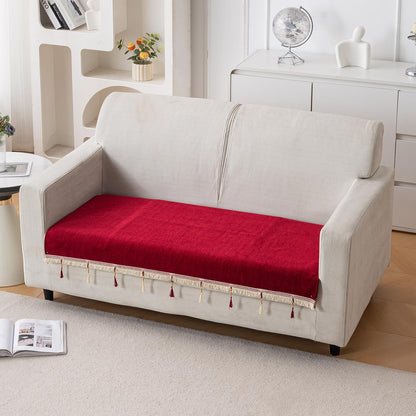 Serenity Tassel Chenille Sofa Cover with Tassel – Crimson Ruby