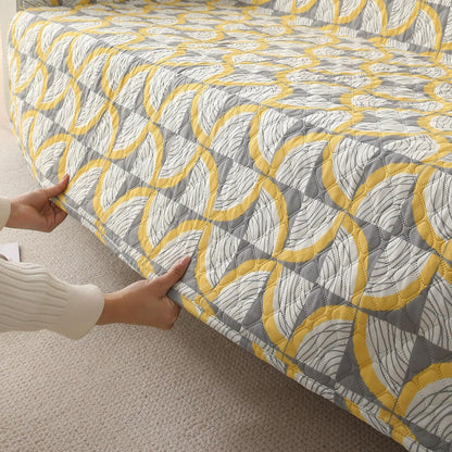 Quilted Printed L Shape Sofa Cover Mat for 2+2/3+2/3+3 Seater, Windmill Cyber Yellow