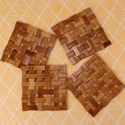 HOKIPO Square Bamboo Table Coaster, Pan Pot Holder, 16 x 16 cm, 4 Piece Set