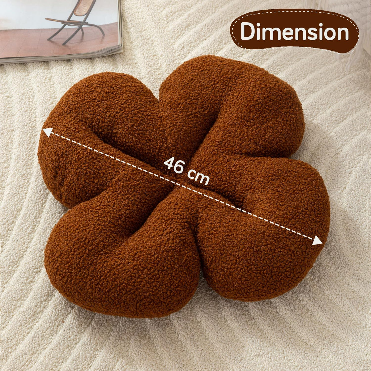 HOKIPO Floral Decorative Throw Pillow for Sofa, Couch & Bed | Soft Plush Flower Cushion | Aesthetic Pillow for Home Décor - 46 cm, Dark Brown (AR-6728-DBR)