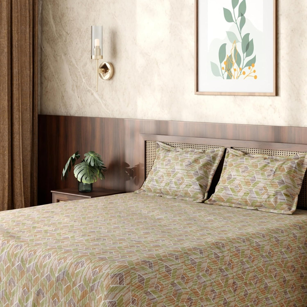 HOKIPO King Size Cotton Bedsheet, 2 Pillow Covers, Linear Geometry, Rose - image 13