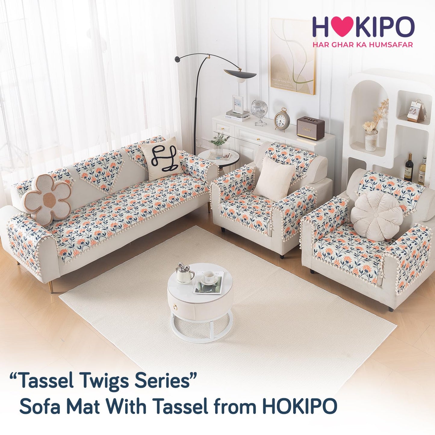 Quilted Sofa Seat Mat for 5-Seater Sofa (3+1+1), Tassel Twigs | Folk Garden