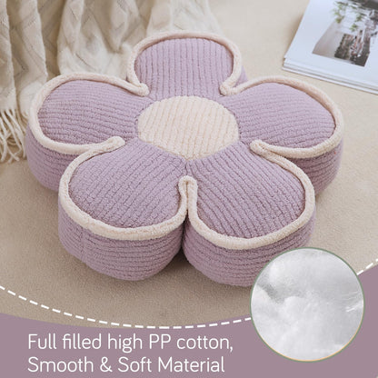 HOKIPO Plush Cotton Flower Cushion | Decorative Throw Pillow for Bed & Sofa - Lavender Fog