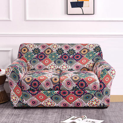 Printed Stretchable Sofa Slipcover with 1/2/3 Pc Separate Seat Cushion Cover for each 1/2/3 Seater, Spectrum Mosaic Magic