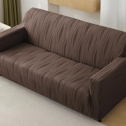 Nestiva Series 200gsm Knitting Jacquard Sofa Cover 1/2/3/4 Seater Fully Covered, Chocolate Brown