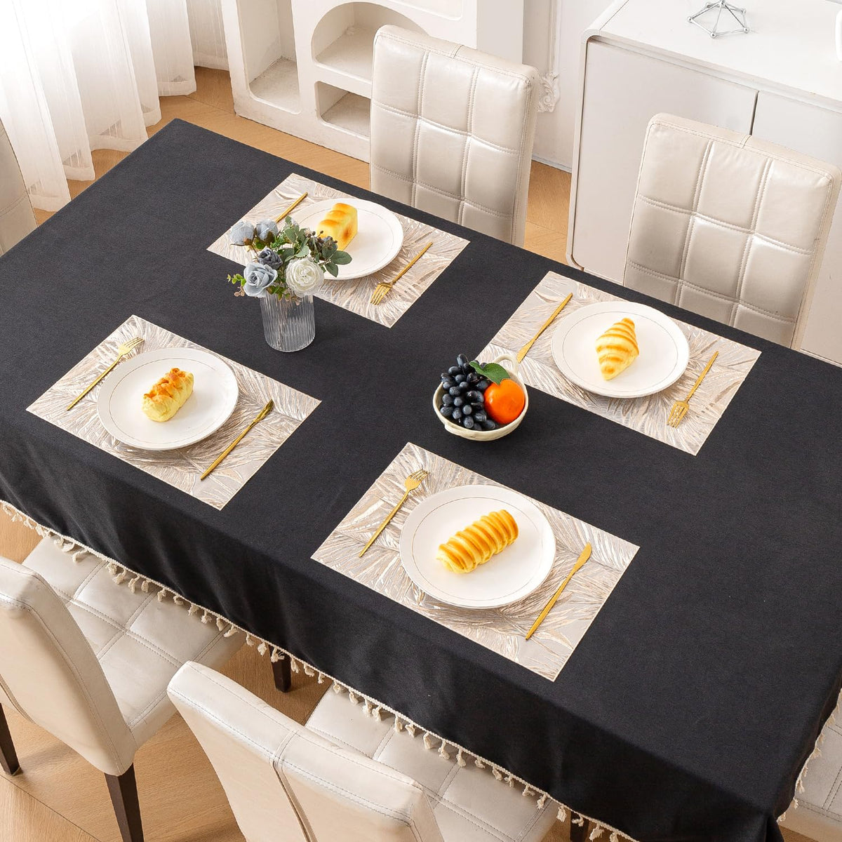 Metallic Glow Mats for Dining Table, Areca Palm Leaves - Champagne Gold