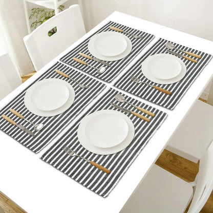 Ribbed Cotton Heat Resistant Dining Table Mat, Grey Striped