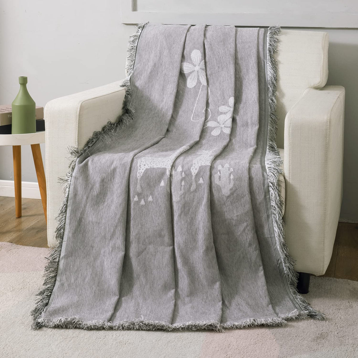 Thick, Soft and Pet Friendly Chenille Sofa Cover Throw, Grey Nature