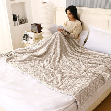 220 GSM Flannel AC Throw Blanket Double Bed Queen, 200x230 cm / 6.5x7.5 feet, Beige