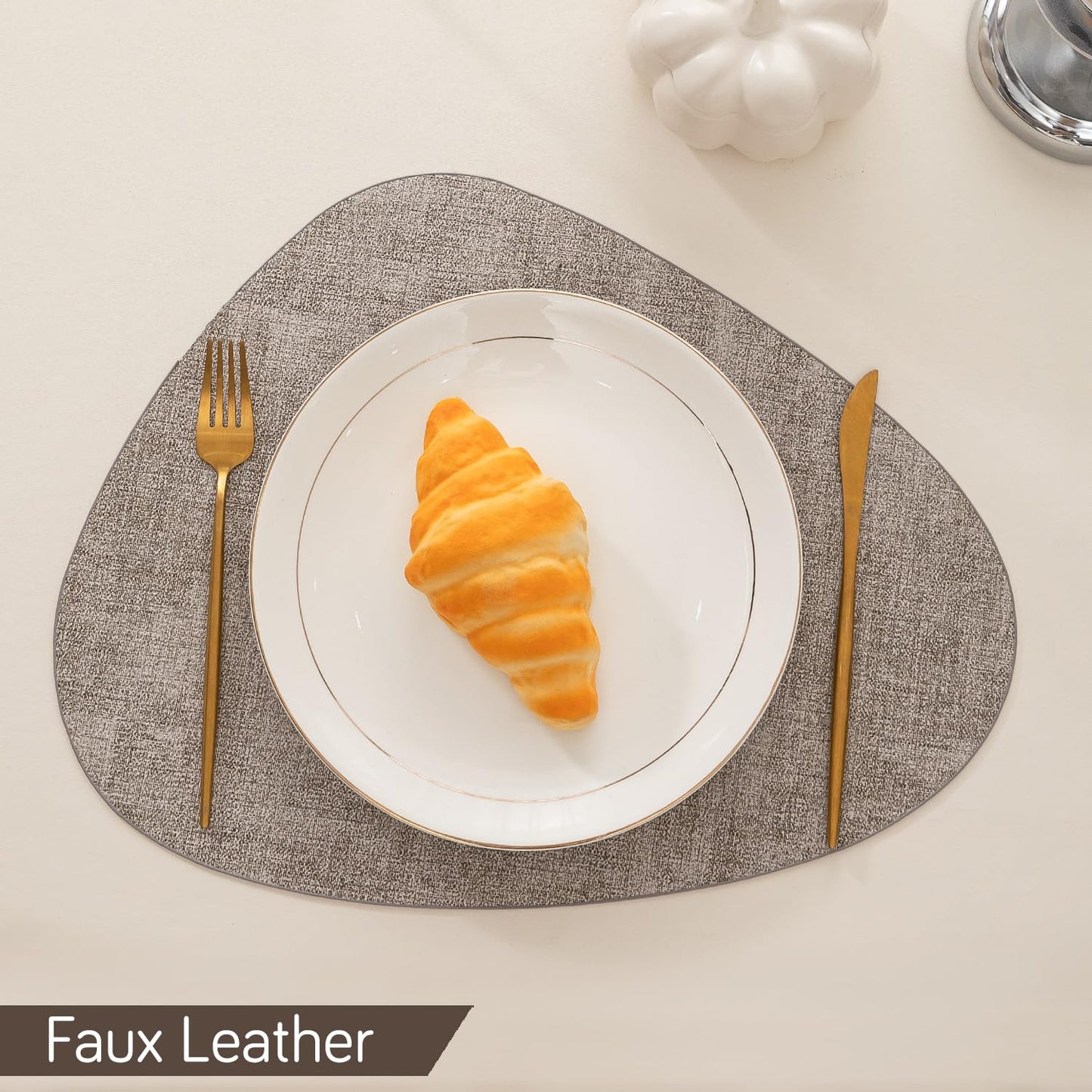 Premium Faux Leather Dining Table Mats, Light Brown