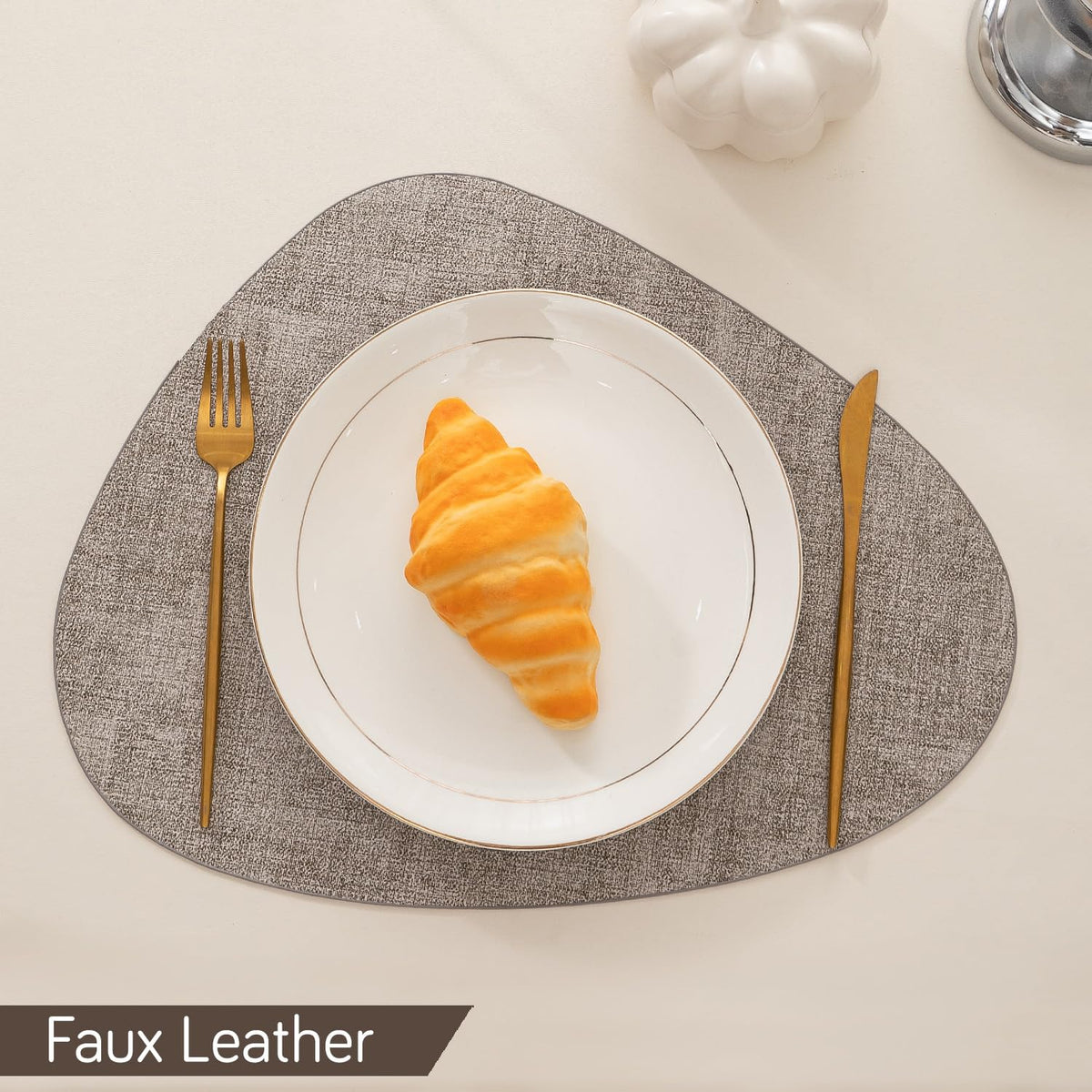 Premium Faux Leather Dining Table Mats, Light Brown