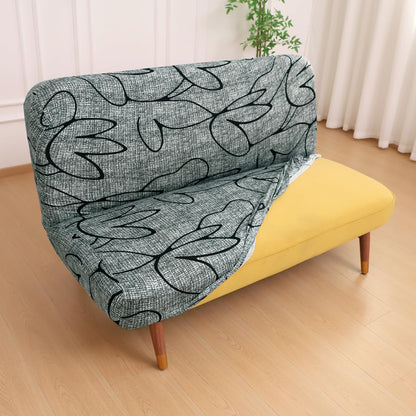 Elira Series Stretchable Elastic Armless Sofa Cover – 140 GSM, Futon Slipcover, Easy Fit, Intense Grey Abstract Floral