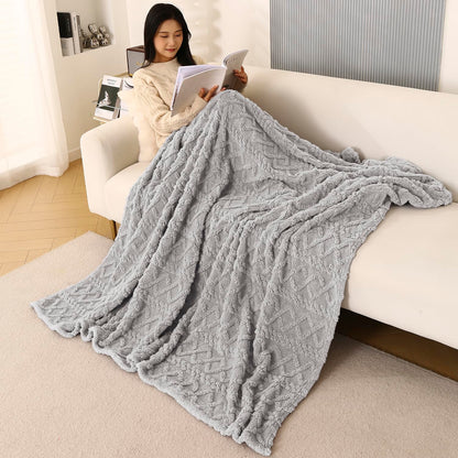 220 GSM Flannel AC Throw Blanket Double Bed Queen, 200x230 cm / 6.5x7.5 feet, Light Grey