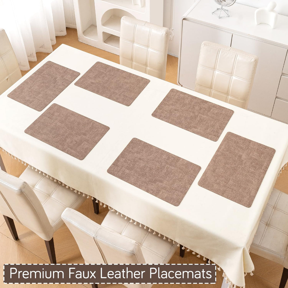 Modern Weaves Royal Luxe Faux Leather Mats for Dining Table - Cocoa Brown