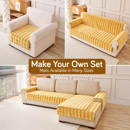 'FurHug' Premium Faux Rabbit Fur Sofa Seat Mats, Honey Yellow