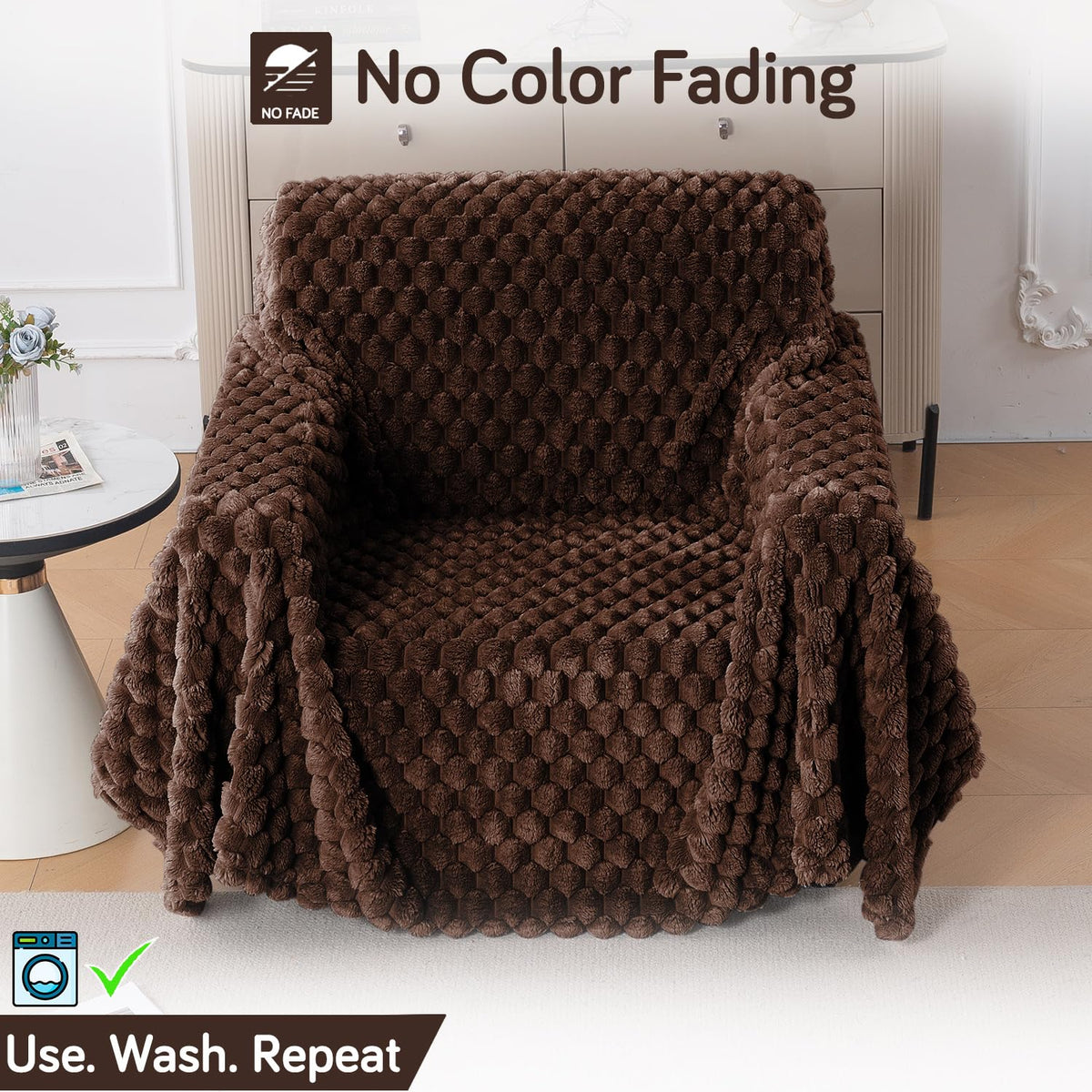Luxury Rabbit Wool Plush Sofa Fluffy Throw, Dark Chocolate