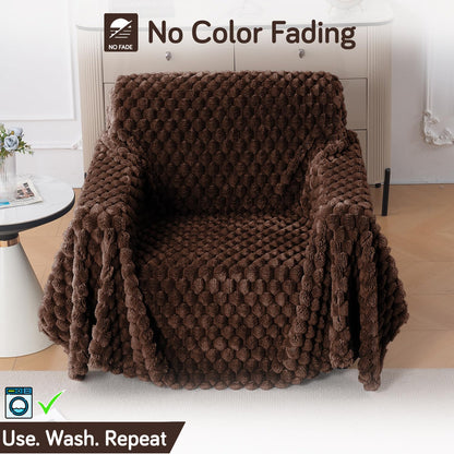 Luxury Rabbit Wool Plush Sofa Fluffy Throw, Dark Chocolate