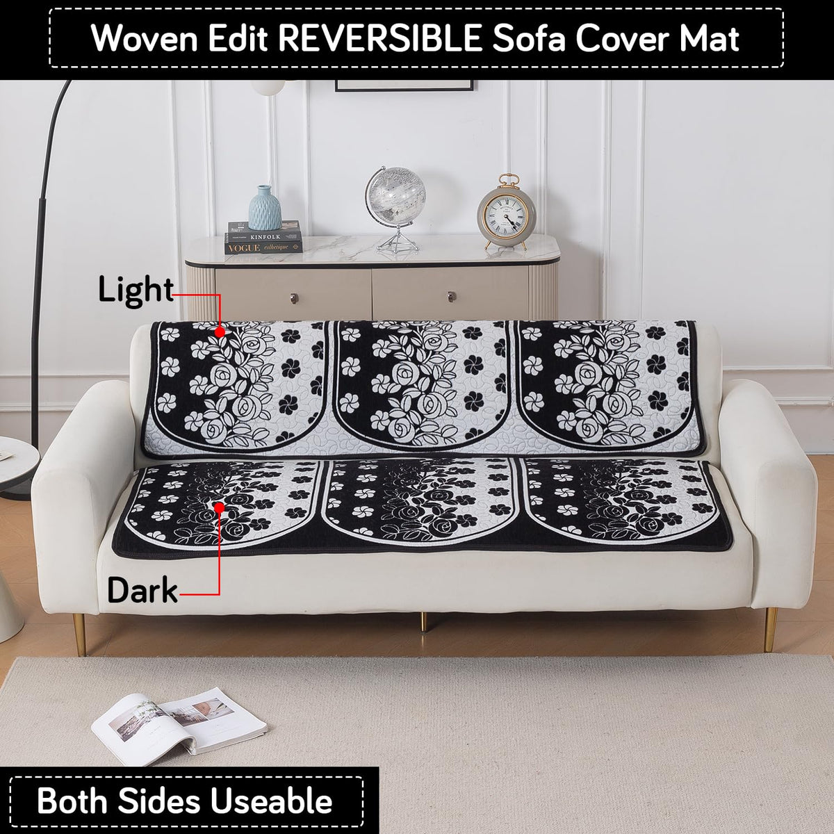 Woven Edit Chenille Jacquard Reversible 5-Seater Sofa Cover (3+1+1), Ivory Trellis