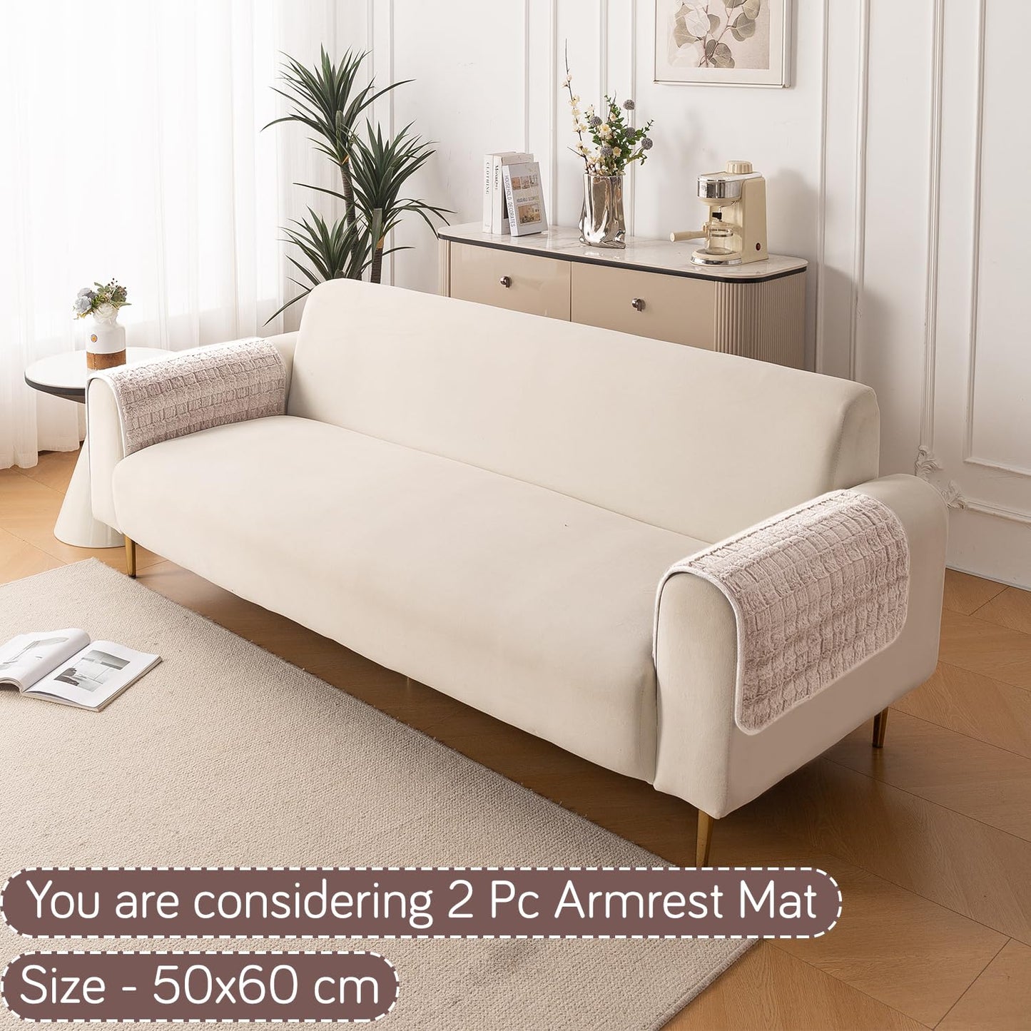 Premium Plush Anti Slip Sofa Cover Mat, Beige