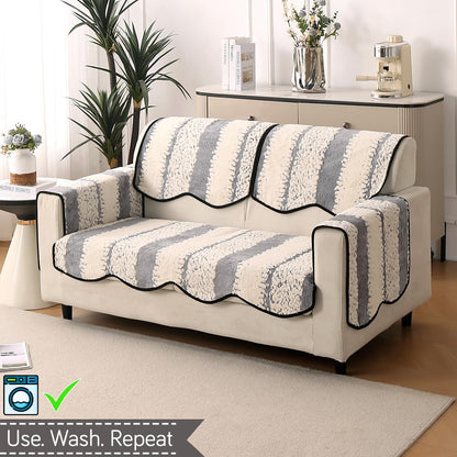 Luxury Wavy Anti Slip Plush Sofa Cover Mat, Pewter Grey