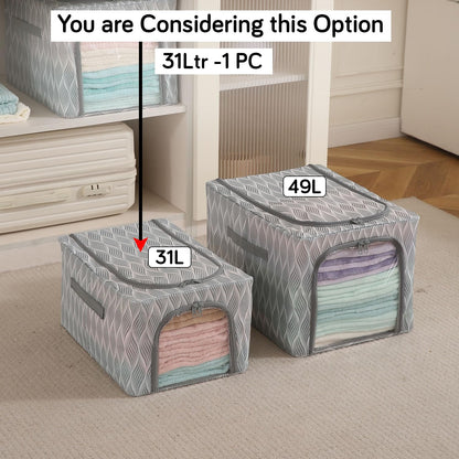 Sturdy, Stackable and Moisture Resistant Non-Woven Cloth Organiser for Storage, Grey Leaves