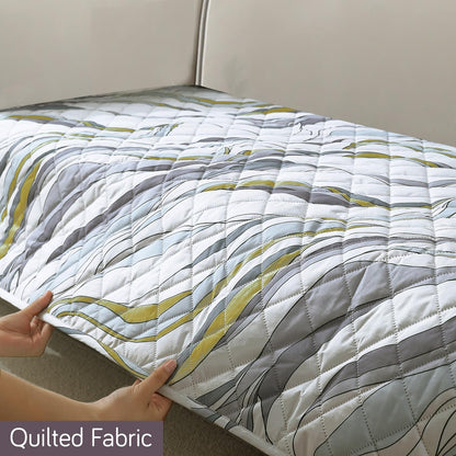 Quilted 1/2/3 Seater Waterproof and Anti-Slip Sofa Cover Mat, Curved Lines Pearl White