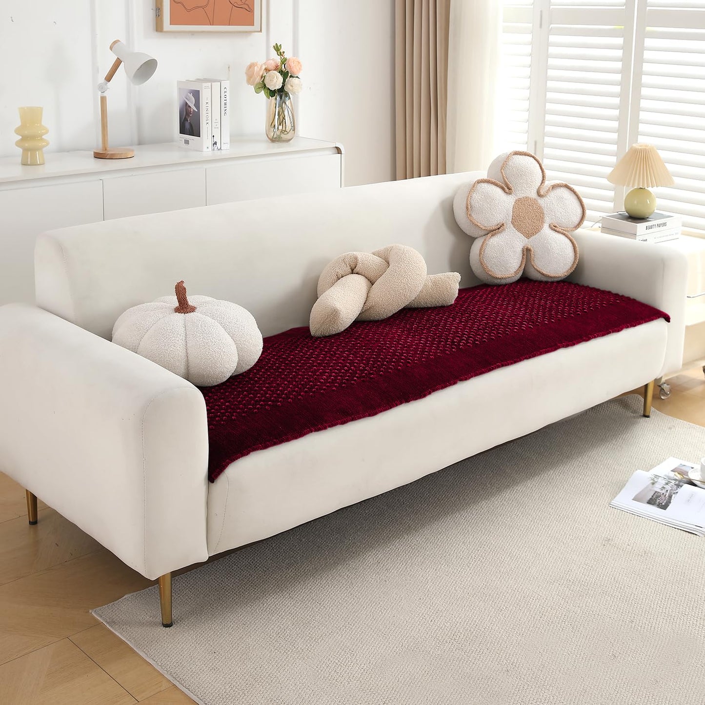 Handloom Made Thick Poly Velvet Reversible Sofa Mat, Maroon