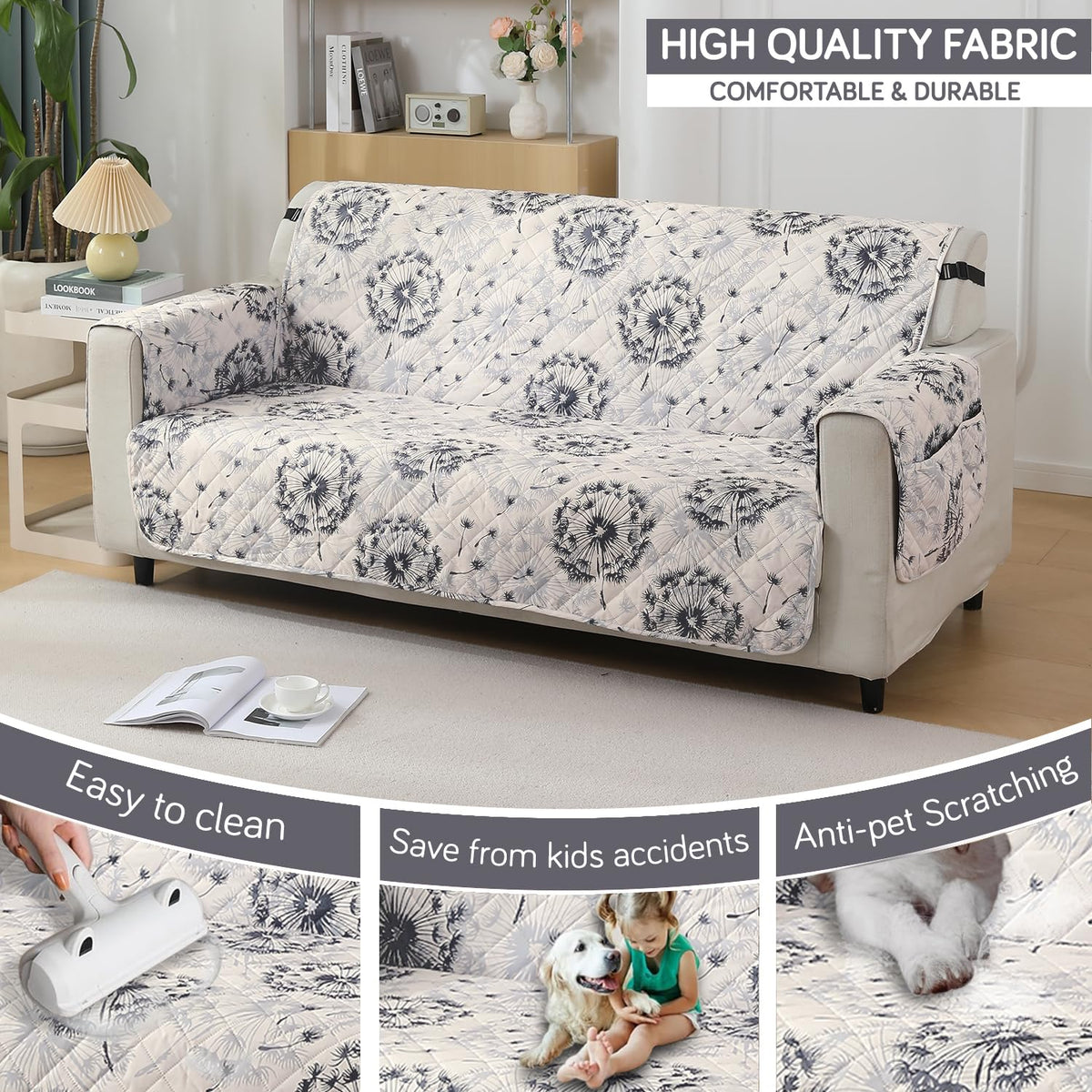 Dandelion Anchor Grey Comfortable & durable quilted waterproof sofa cover | Hokipo
