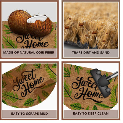 Natural Coconut Coir Mat for Entrance with PVC Backing, Sweet Home (Large 45x75 cm, Green)