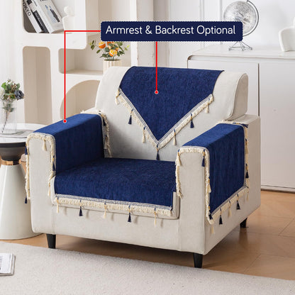 Serenity Tassel Chenille Sofa Cover with Tassel – Sapphire Navy
