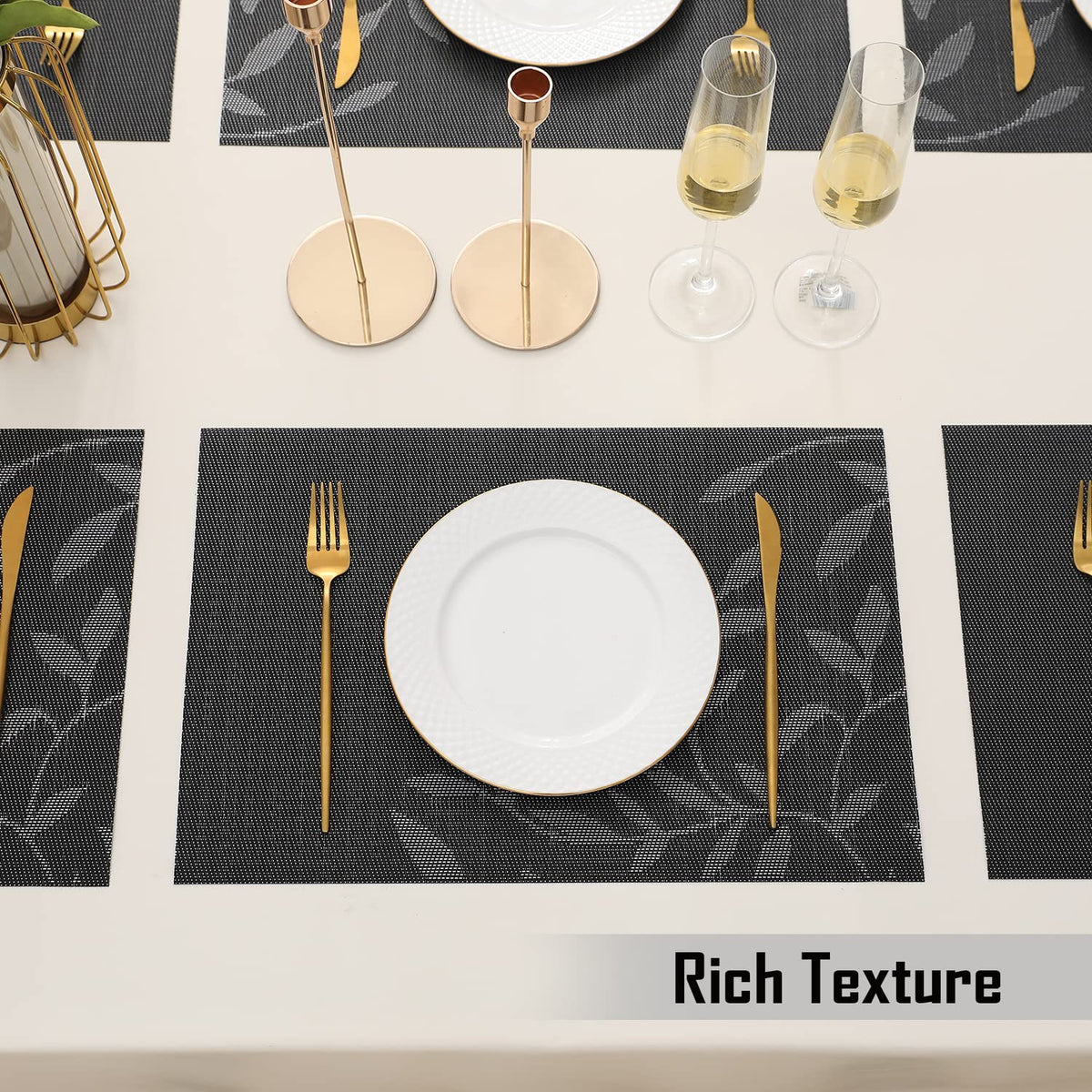PVC Dining Table Mats, Black Leaves
