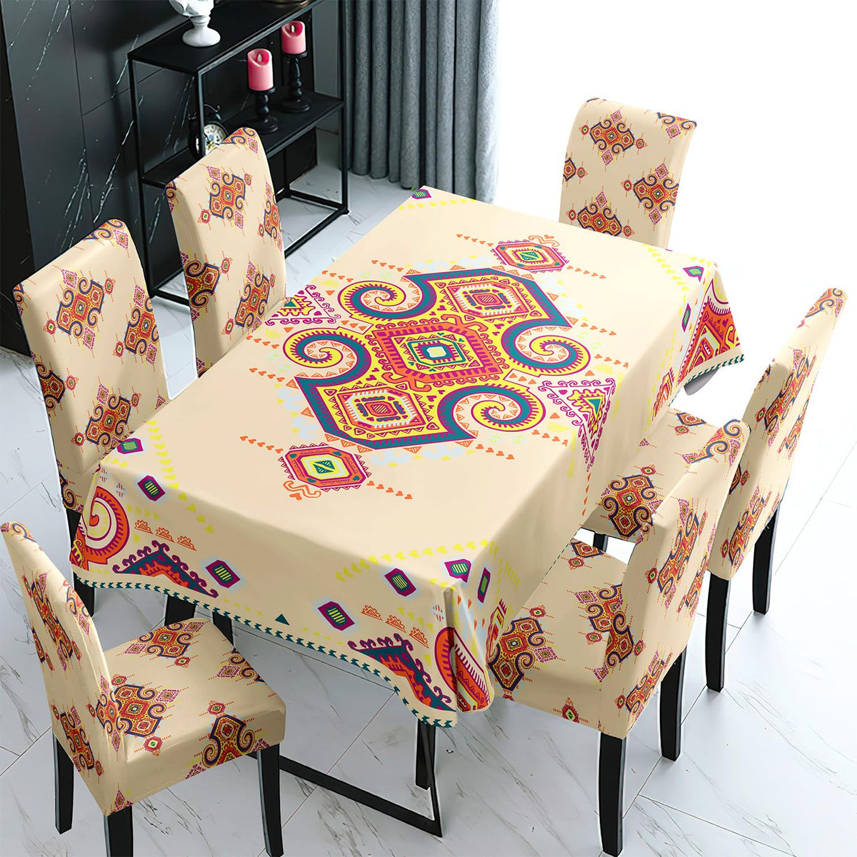 Beige Dining Table Cover with Chair Covers | 4/6 Seater