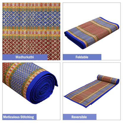 Natural Handmade Madurkathi Large Chatai Mats for Home, Blue
