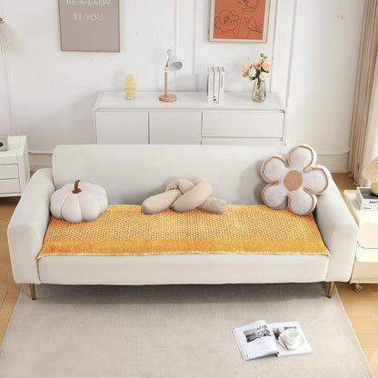 Handloom Made Thick Poly Velvet Reversible Sofa Mat for 1/2/3 Seater, Buff Cream