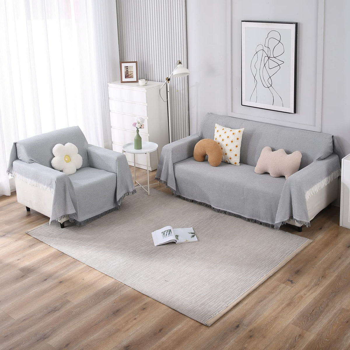3+1 seater Grey colour polycotton sofa throw set 
