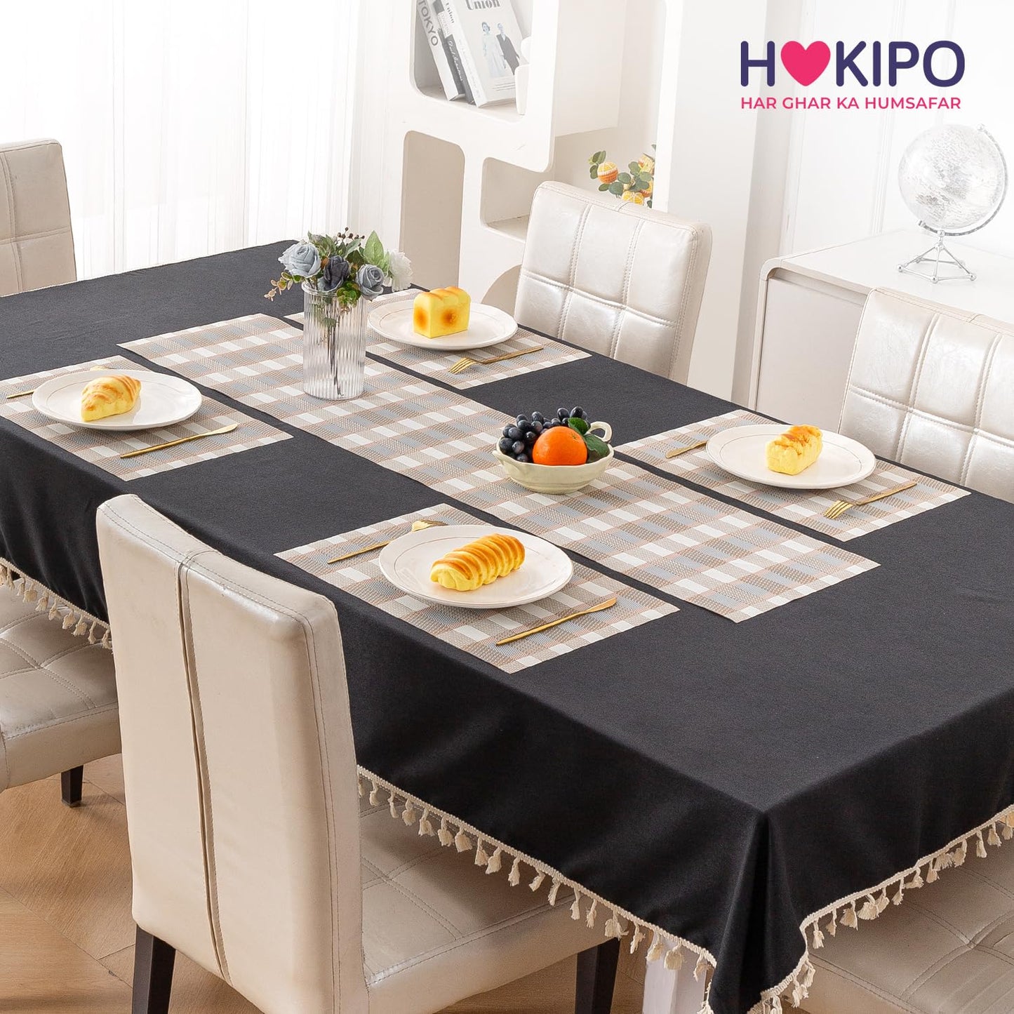 Classic Checks PVC Washable Mats for Dining Table - Stone Brown