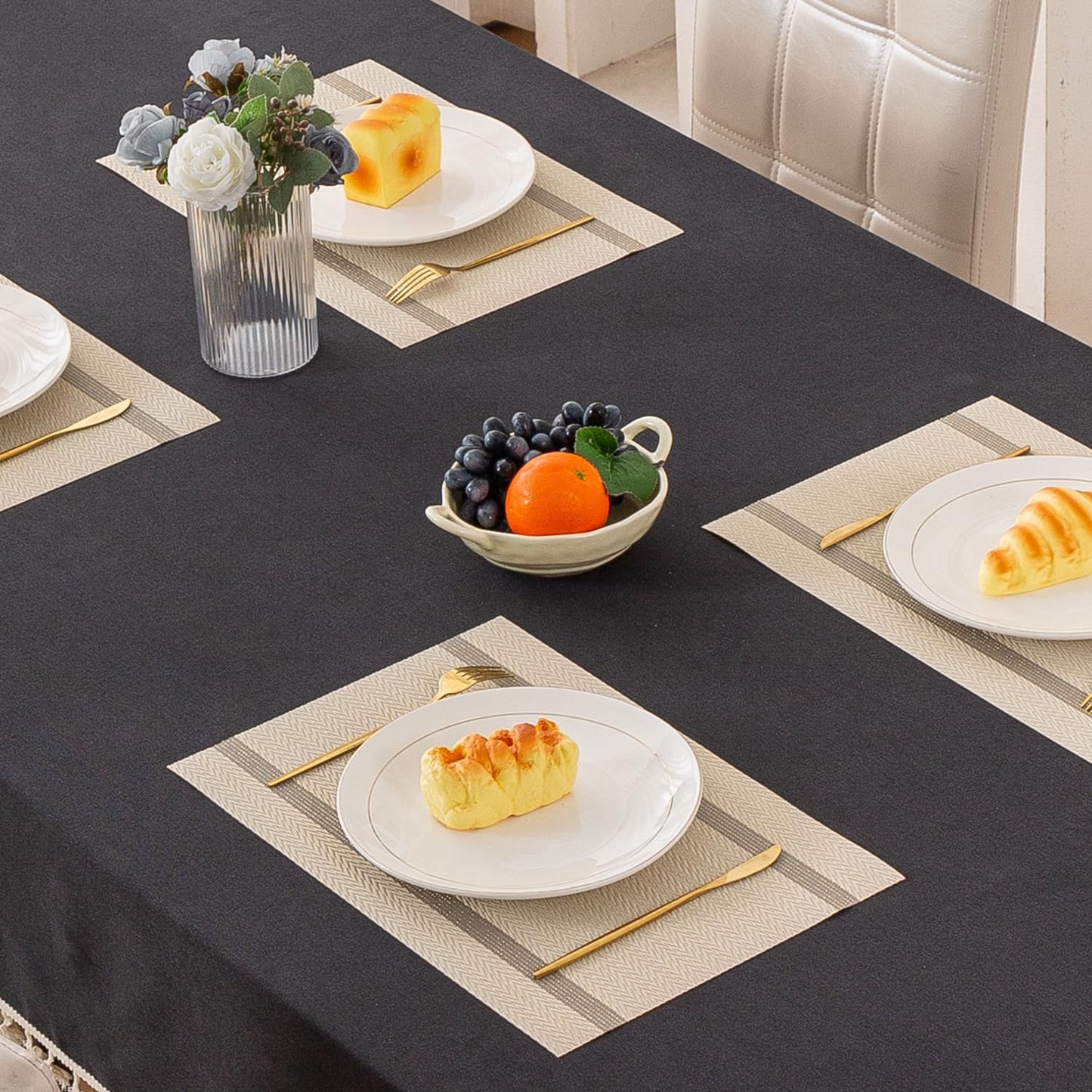 Chevron Stripes PVC Mats for Dining Table - Buttercream Beige