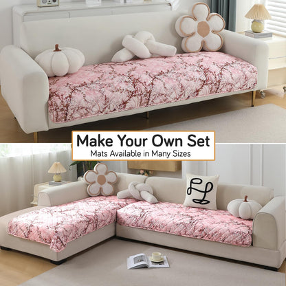 Quilted, Waterproof and Anti-Slip Sofa Cover Mat, Blossom Flower Pink