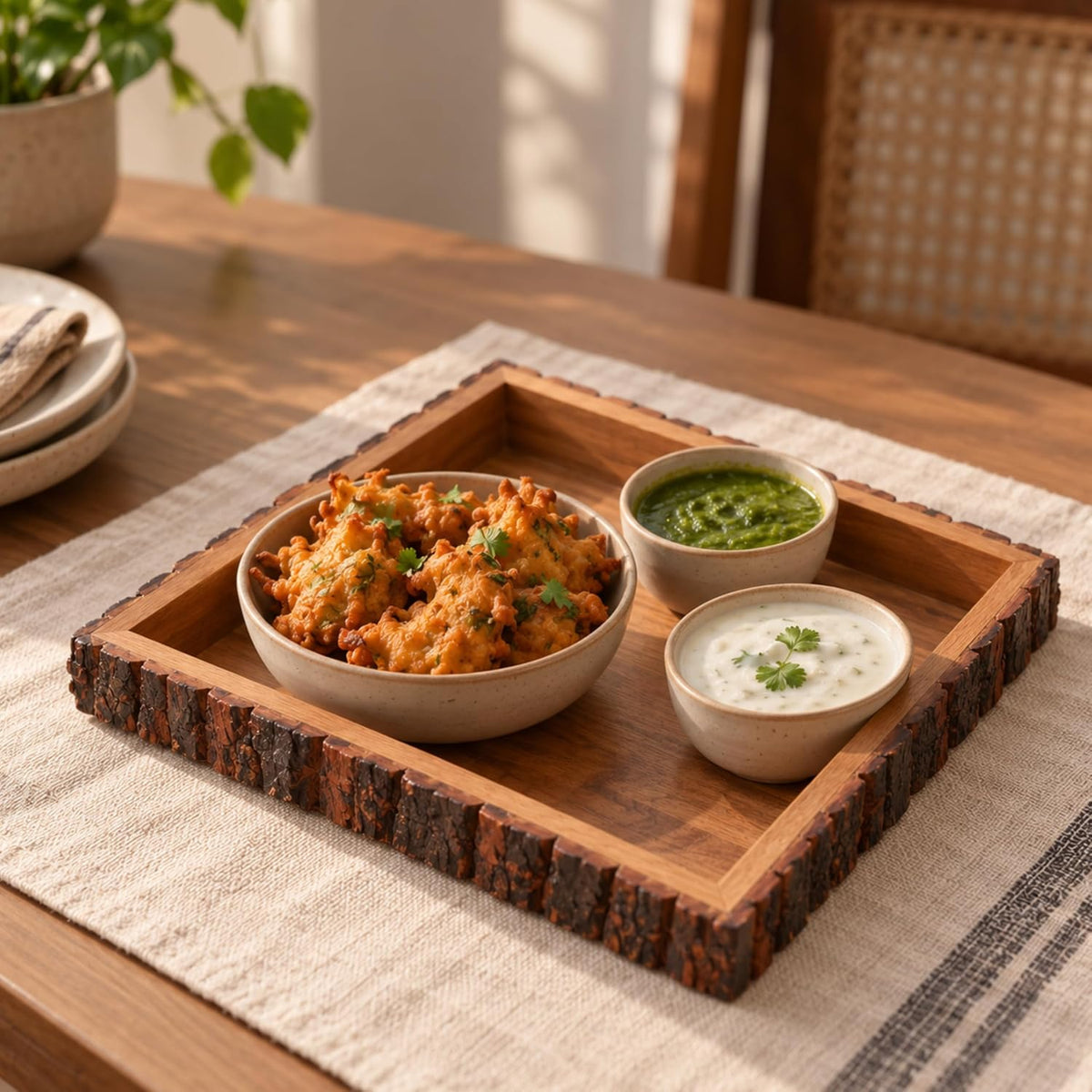 HOKIPO Arbor Mango Wood Serving Tray with Bark Edge, Square 20 x 20 cm - image 11