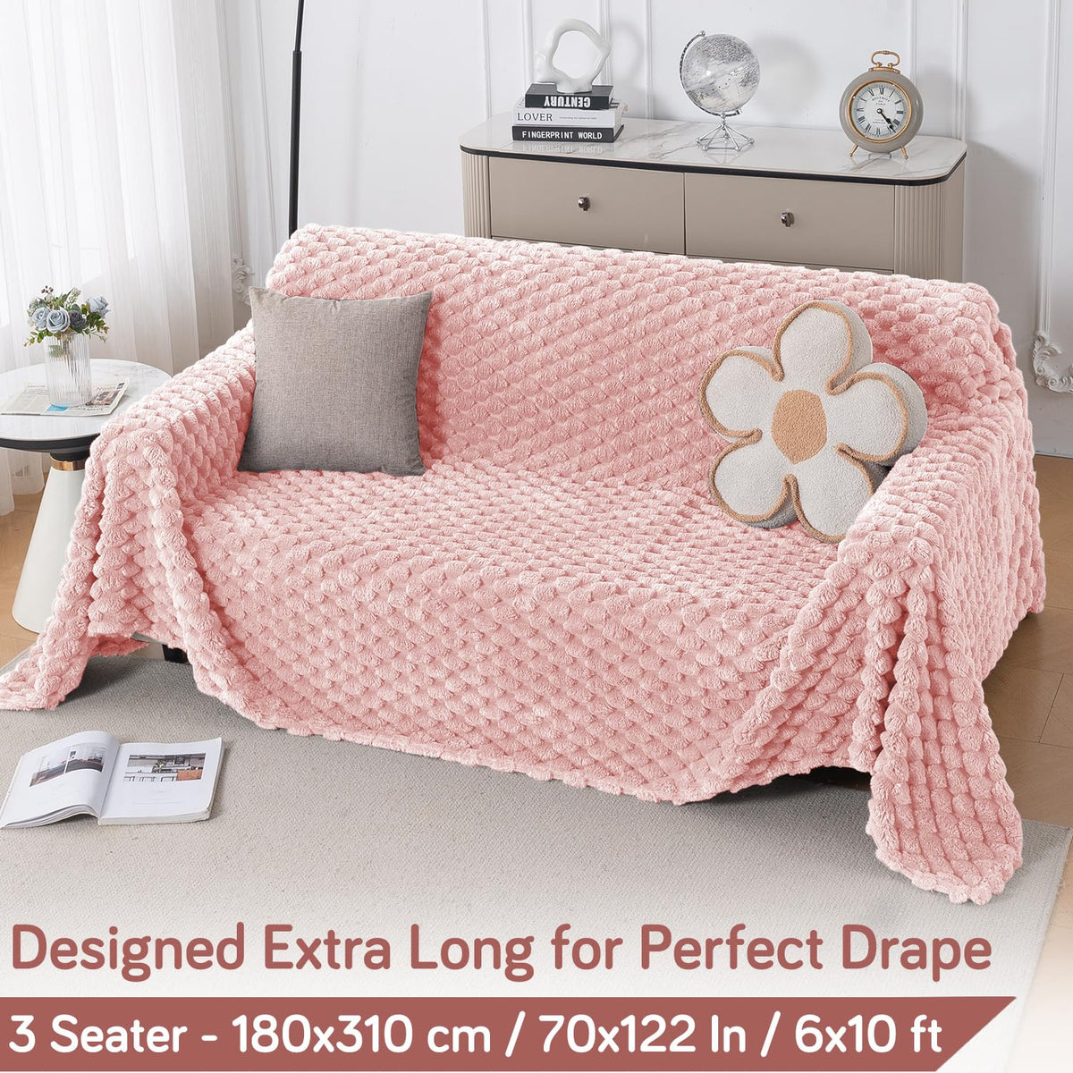Luxury Rabbit Wool Plush Sofa Throw, Flamingo Pink