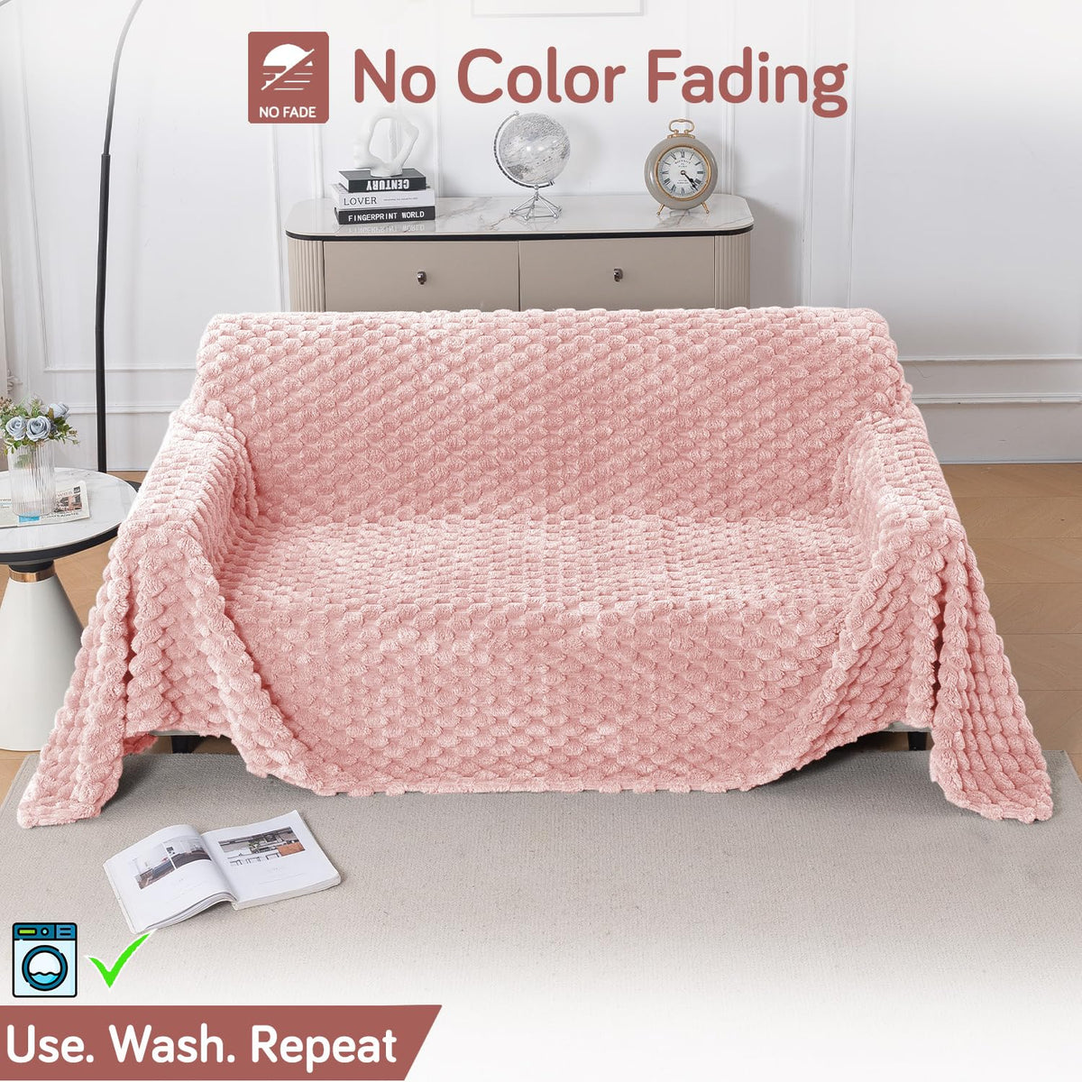 Luxury Rabbit Wool Plush Sofa Throw, Flamingo Pink