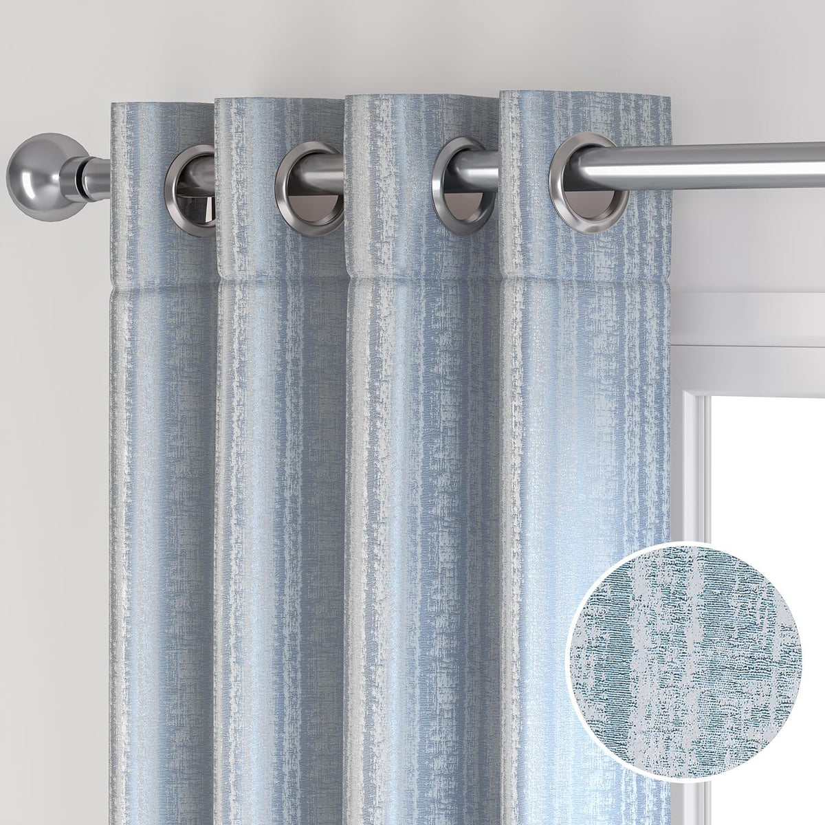 HOKIPO Royal Blend Eyelet Curtains, 7 Feet Long - Steel Blue - image 7